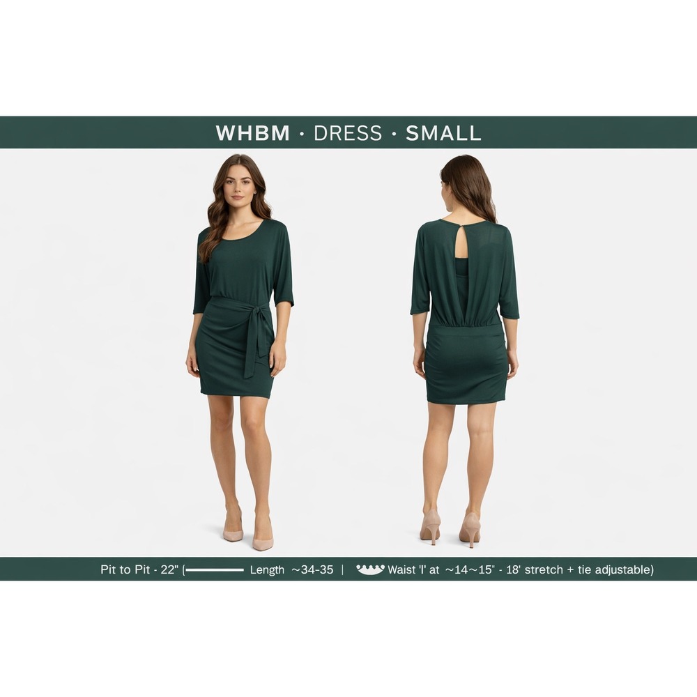 White House Black Market Green Tie Waist Draped Back Sheath Dress Small WHBM